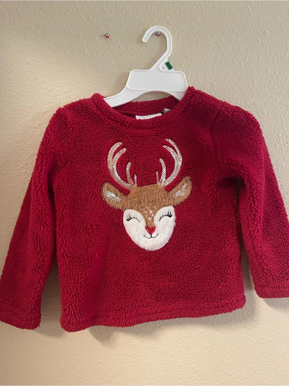 The Children's Place Red Sherpa Reindeer Pullover